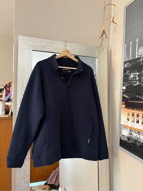 Eddie Bauer Quilted Zip-Front Pullover Sweater - Navy